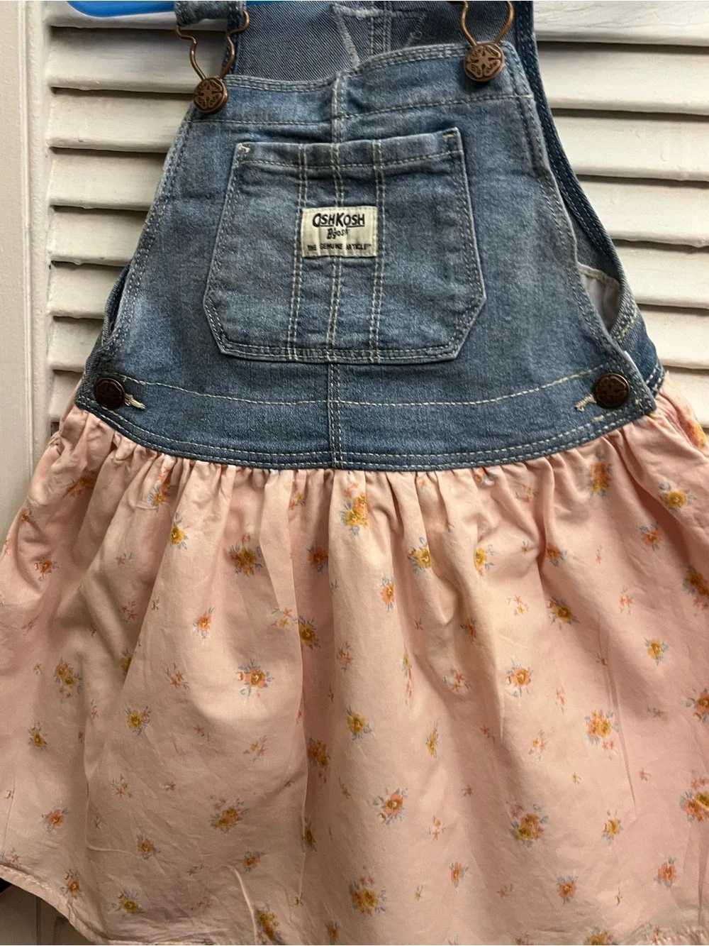 Oshkosh B'Gosh Toddler Girls Denim Floral Print Jumper Dress. Size 4T/4A.